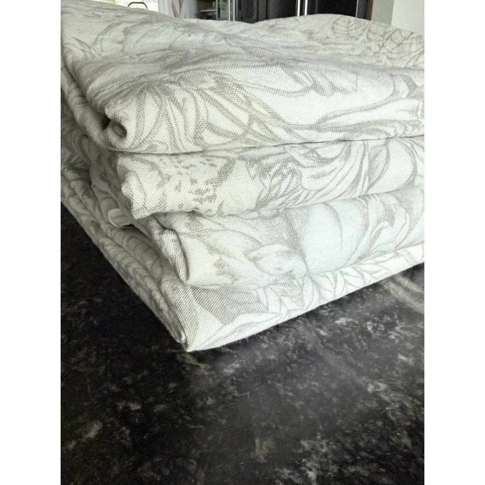 RARE IKEA Alvine Lander Curtains 100% Cotton Grey Floral Toile 4 Panels 40